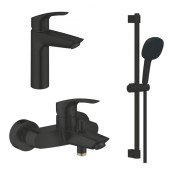 Комплект смесителей для ванной Grohe Eurosmart 3 в 1 с душевым набором черный матовый UA123246M243