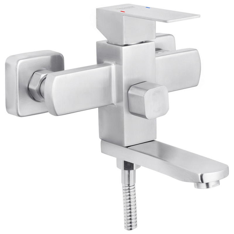 Смеситель для ванной Kroner KRP Edelstahl Kubus-ESG060 с душевым гарнитуром никель CV023012