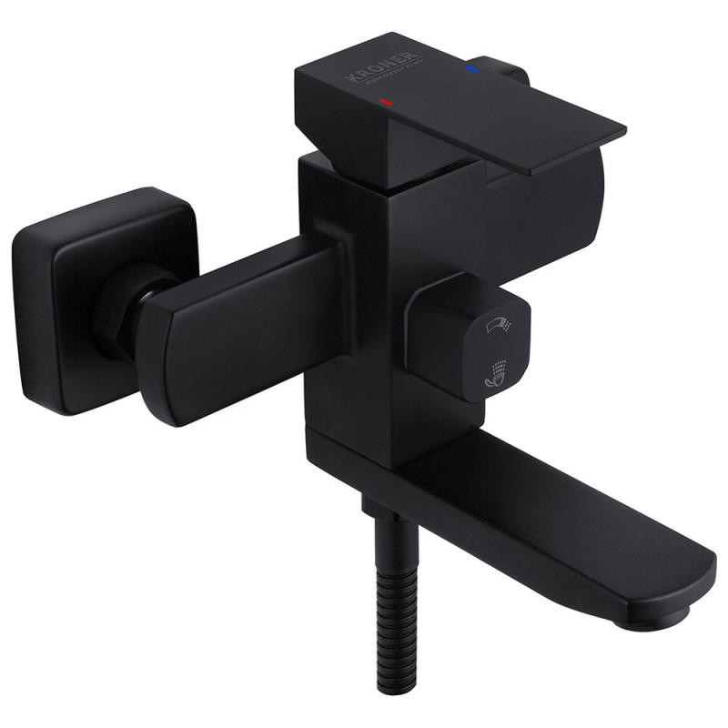Смеситель для ванной Kroner KRP Edelstahl Kubus-SCH060 с душевым гарнитуром черный CV025652