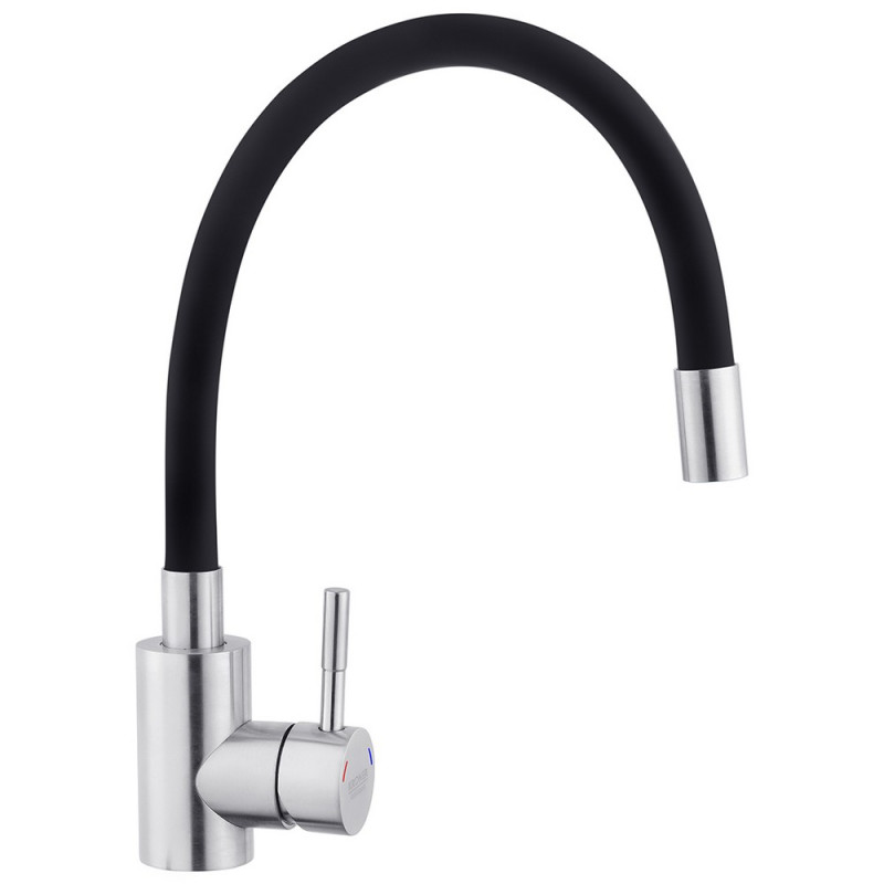 Смеситель для кухни Kroner KRP Edelstahl Klassisch-ESG035BLK с гибким изливом никель/черный CV024353
