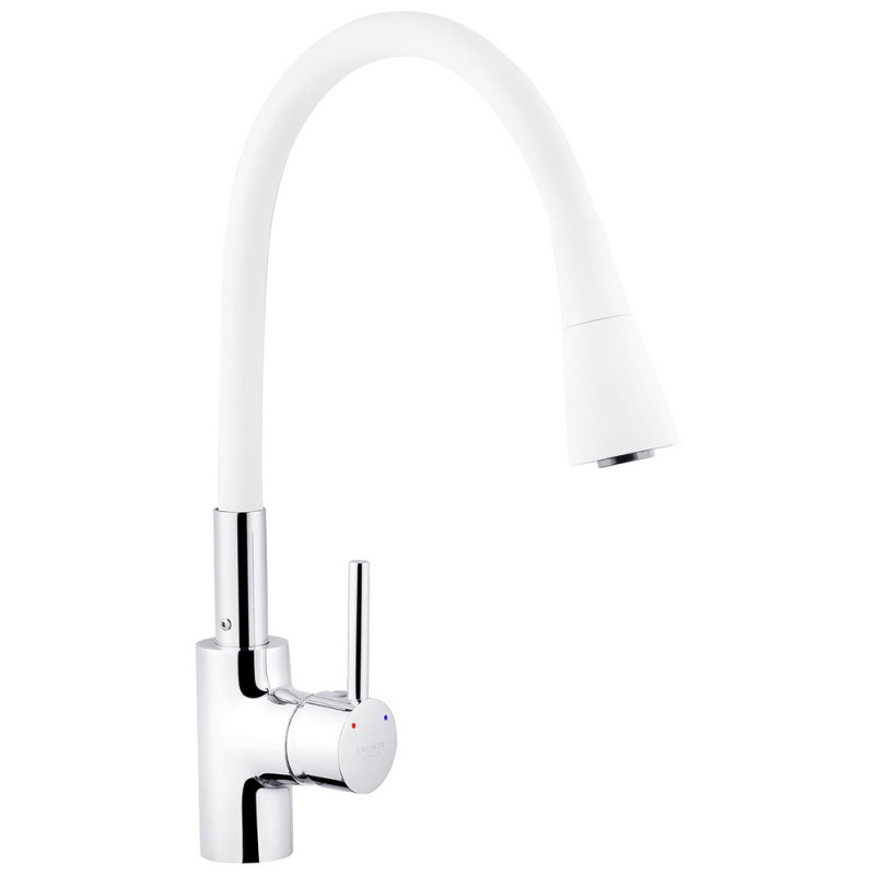 Змішувач для кухні Kroner KRP Kuche-C031WHI з гнучким виливом хром/білий CV024335