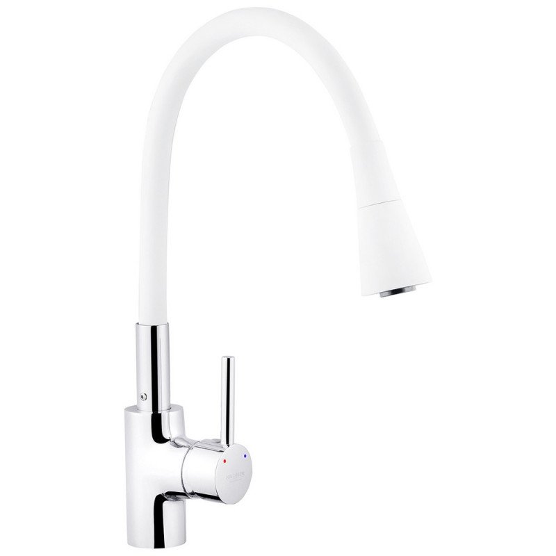 Смеситель для кухни Kroner KRP Kuche-C031WHI с гибким изливом хром/белый CV024335