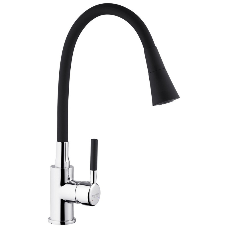 Смеситель для кухни Kroner KRP Kuche-C132BLK с гибким изливом хром/черный CV033126