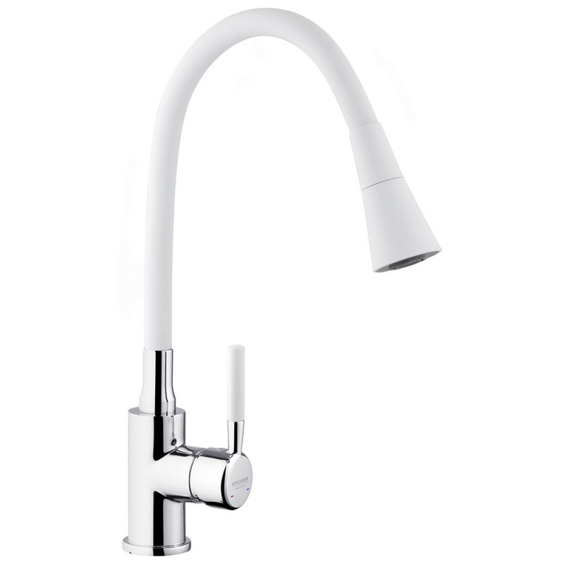 Смеситель для кухни Kroner KRP Kuche-C132WHI с гибким изливом хром/белый CV033128