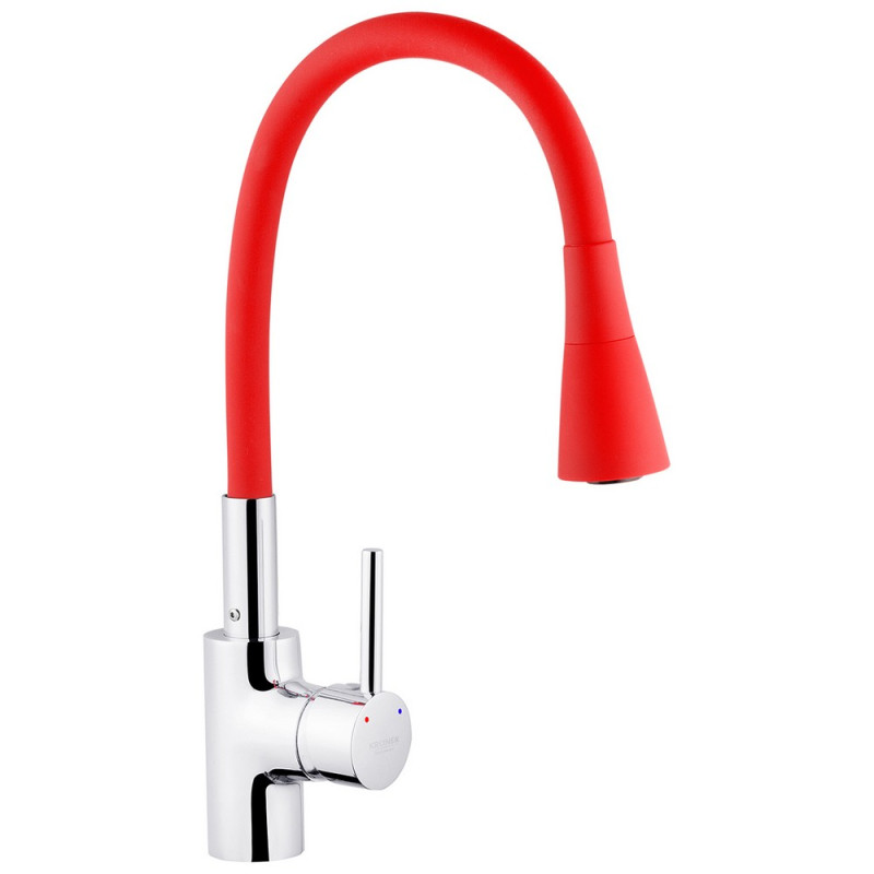 Смеситель для кухни Kroner KRP Kuche-C031RED с гибким изливом хром/красный CV024337