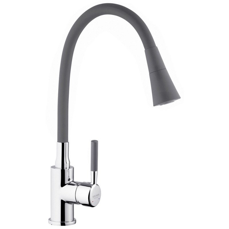 Змішувач для кухні Kroner KRP Kuche-C132GRA з гнучким виливом хром/сірий CV033127