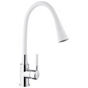 Змішувач для кухні Kroner KRP Kuche-C132WHI з гнучким виливом хром/білий CV033128