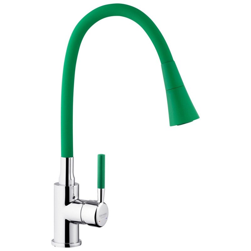 Змішувач для кухні Kroner KRP Kuche-C132GRN з гнучким виливом хром/зелений CV033130