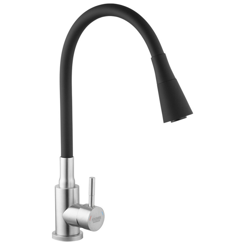 Смеситель для кухни Kroner KRP Edelstahl Klassisch-ESG031BLK с гибким изливом нержавеющая сталь/черный CV035371