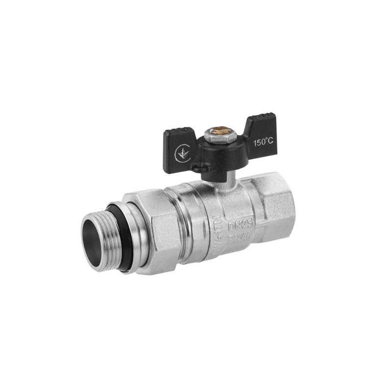 Кран-американка кульовий прямий Kroner KN-06/18 1'' ВН PN40 метелик латунь нікельований CV033222