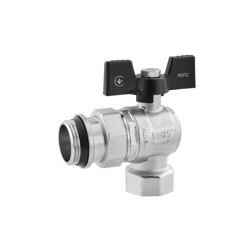 Кран-американка кульовий Kroner KN-06/17 1'' ВН PN40 метелик латунь нікельований CV033225