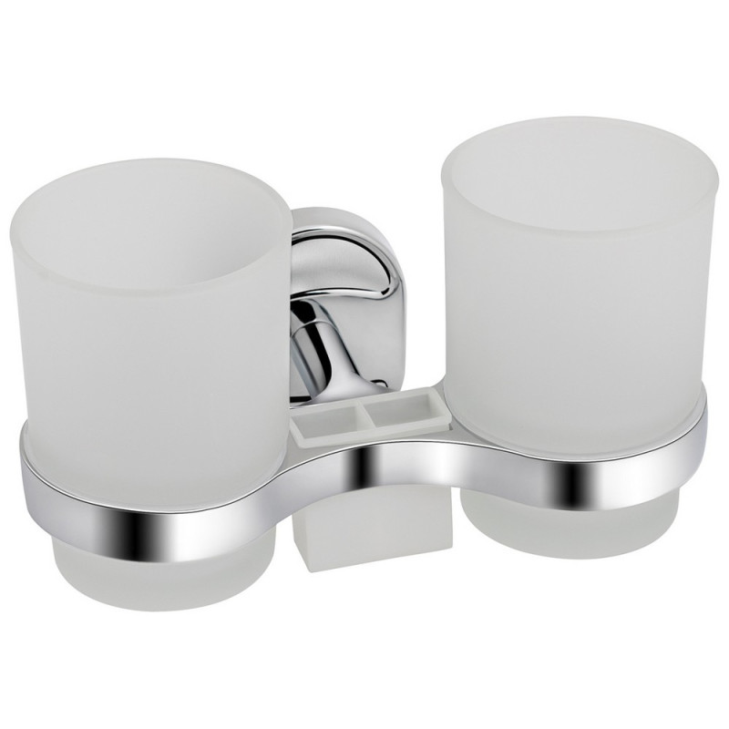 Стакан для зубных щеток Kroner KRM Elbe-ACG2908 двойной с держателем хром CV022868