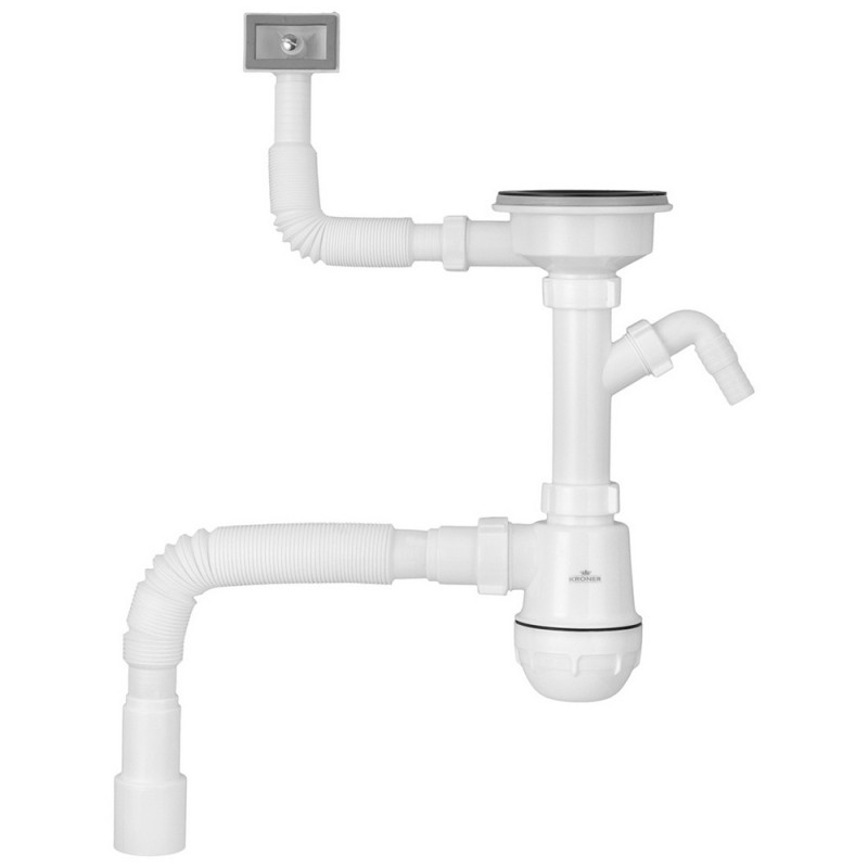 Сифон для кухонной мойки Kroner KRP KS02-1BLK 3½''х40/50 мм с отводом для стиральной машины CV034315