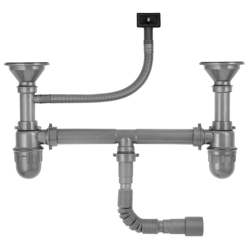 Сифон для кухонной мойки с 2 чашами Kroner KRP Siphon-012 3½''х40/50 мм серый CV023015