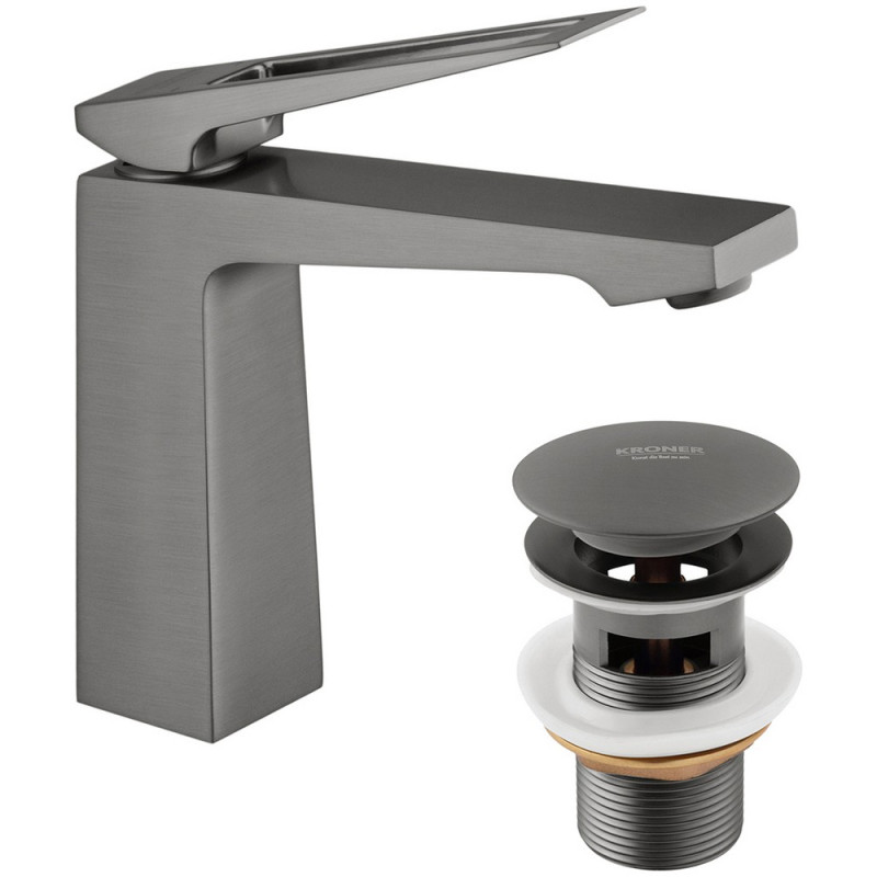 Смеситель для раковины Kroner KRP Ersel-GRP0110BV с донным клапаном графит CV035472