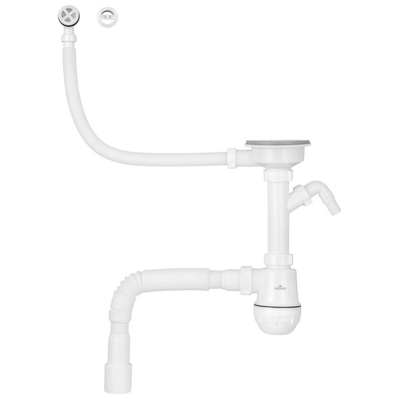 Сифон для кухонної мийки Kroner KRP KS02R-1WHI 3½''х40/50 мм з відведенням для пральної машини CV034318