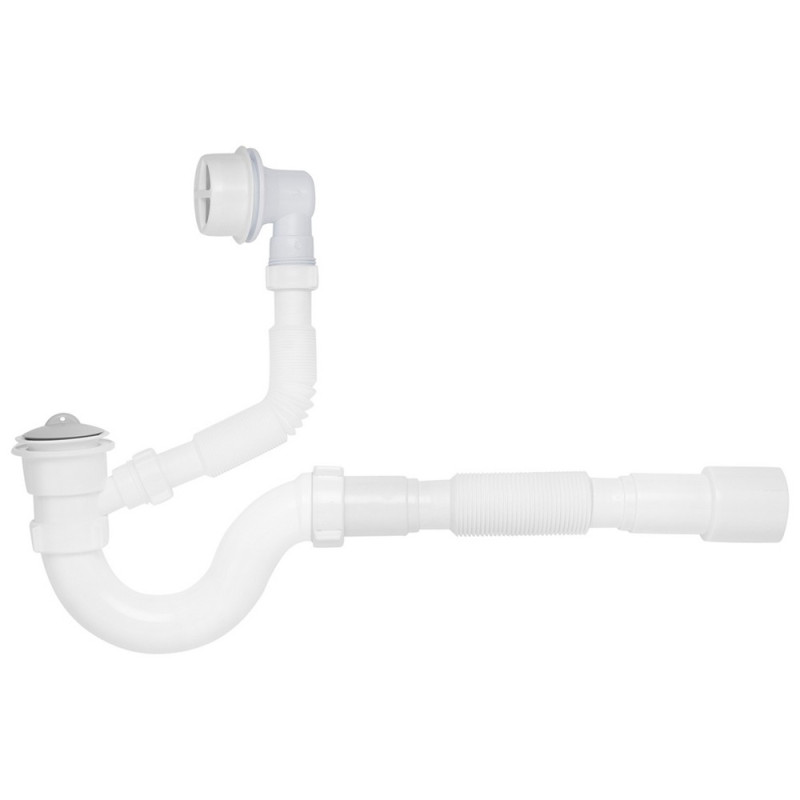 Сифон с переливом для ванны Kroner KRP BS01 1½х40/50 прямоточный пластик белый CV032061