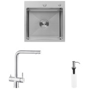 Мойка для кухни Kroner KRP Gebürstet-6050HM 60х50 см со смесителем и дозатором нержавеющая сталь CVS29846