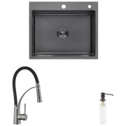 Мойка для кухни Kroner KRP Schwarze-6050HM 60х50 см со смесителем и дозатором нержавеющая сталь черный PVD CVS30071