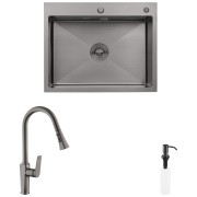 Мойка для кухни Kroner KRP Schwarze-6350HM 63х50 см со смесителем и дозатором нержавеющая сталь черный PVD CVS30075