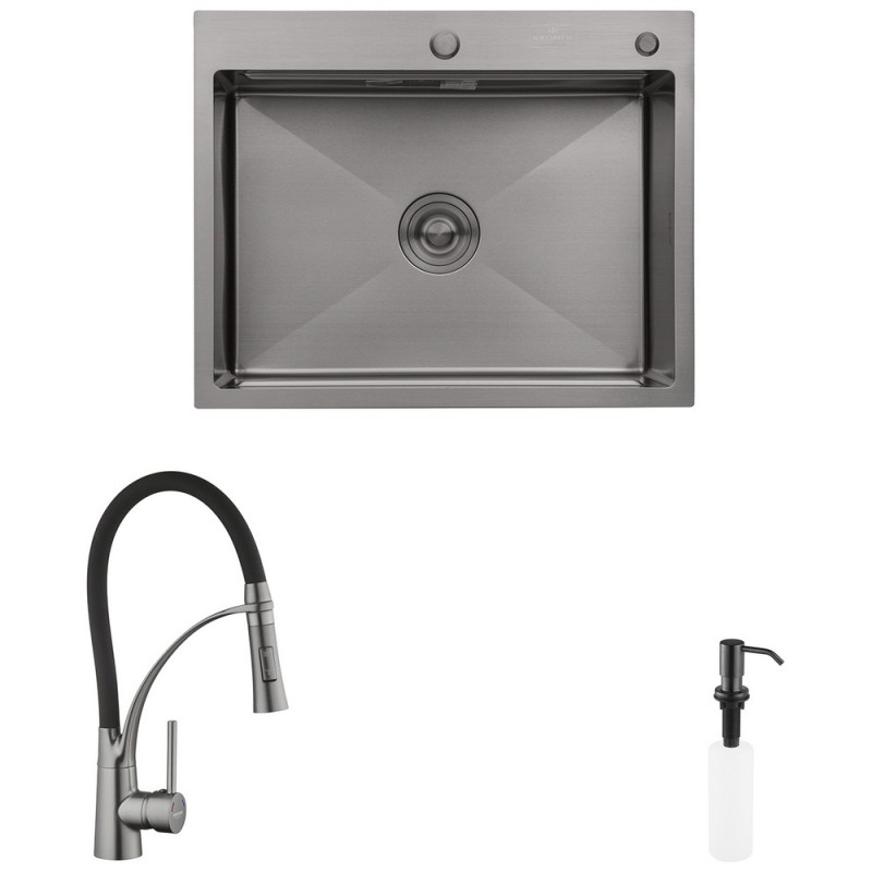 Мийка для кухні Kroner KRP Schwarze-6350HM 63х50 см із змішувачем та дозатором нержавіюча сталь чорний PVD CVS30076