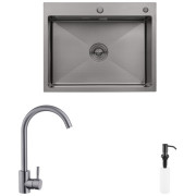 Мойка для кухни Kroner KRP Schwarze-6350HM 63х50 см со смесителем и дозатором нержавеющая сталь черный PVD CVS30124