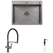 Мойка для кухни Kroner KRP Schwarze-6350HM 63х50 см со смесителем и дозатором нержавеющая сталь черный PVD CVS30125