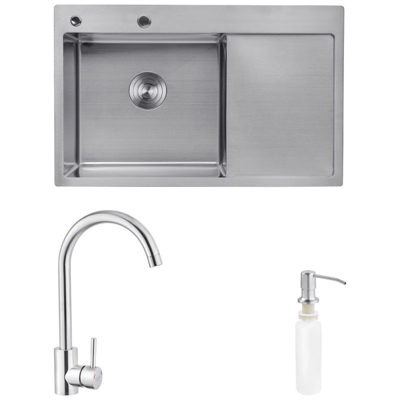 Мийка для кухні Kroner KRP Gebürstet-7849LHM 78х49 см із змішувачем та дозатором нержавіюча сталь CVS30079