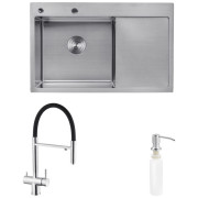 Мойка для кухни Kroner KRP Gebürstet-7849LHM 78х49 см со смесителем и дозатором нержавеющая сталь CVS30107
