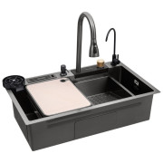 Мойка для кухни Kroner KRP Schwarze-SET7545NBPVD 75х46 см со смесителем и аксессуарами нержавеющая сталь черный PVD CV033805