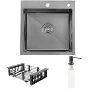 Мойка для кухни Kroner KRP Schwarze-4545HM 45х45 см с дозатором и сушилкой нержавеющая сталь черный PVD CV033856