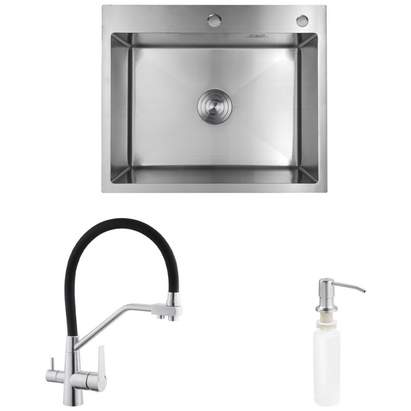 Мийка для кухні Kroner KRP Gebürstet-6050HM 60х50 см із змішувачем та дозатором нержавіюча сталь CVS29786