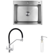 Мойка для кухни Kroner KRP Gebürstet-6050HM 60х50 см со смесителем и дозатором нержавеющая сталь CVS29786