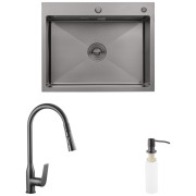 Мойка для кухни Kroner KRP Schwarze-6350HM 63х50 см со смесителем и дозатором нержавеющая сталь черный PVD CVS29809