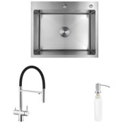 Мойка для кухни Kroner KRP Gebürstet-6050HM 60х50 см со смесителем и дозатором нержавеющая сталь CVS29810