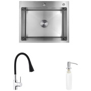 Мойка для кухни Kroner KRP Gebürstet-6050HM 60х50 см со смесителем и дозатором нержавеющая сталь CVS29843