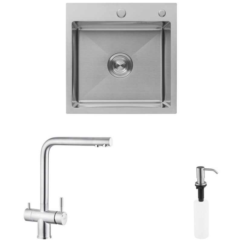 Мийка для кухні Kroner KRP Gebürstet-6050HM 60х50 см із змішувачем та дозатором нержавіюча сталь CVS29846