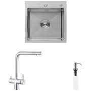 Мийка для кухні Kroner KRP Gebürstet-6050HM 60х50 см із змішувачем та дозатором нержавіюча сталь CVS29846