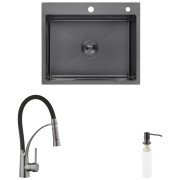 Мойка для кухни Kroner KRP Schwarze-6050HM 60х50 см со смесителем и дозатором нержавеющая сталь черный PVD CVS30071
