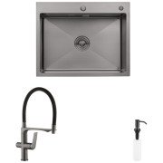 Мойка для кухни Kroner KRP Schwarze-6350HM 63х50 см со смесителем и дозатором нержавеющая сталь черный PVD CVS30125