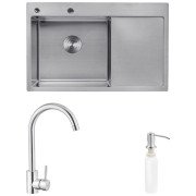 Мойка для кухни Kroner KRP Gebürstet-7849LHM 78х49 см со смесителем и дозатором нержавеющая сталь CVS30079