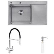 Мойка для кухни Kroner KRP Gebürstet-7849LHM 78х49 см со смесителем и дозатором нержавеющая сталь CVS30107