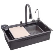 Мойка для кухни Kroner KRP Schwarze-SET7545NGPVD 75х46 см со смесителем и аксессуарами нержавеющая сталь черный PVD CV033806