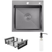 Мойка для кухни Kroner KRP Schwarze-4545HM 45х45 см с дозатором и сушилкой нержавеющая сталь черный PVD CV033856