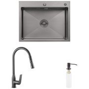 Мойка для кухни Kroner KRP Schwarze-6350HM 63х50 см со смесителем и дозатором нержавеющая сталь черный PVD CVS29809