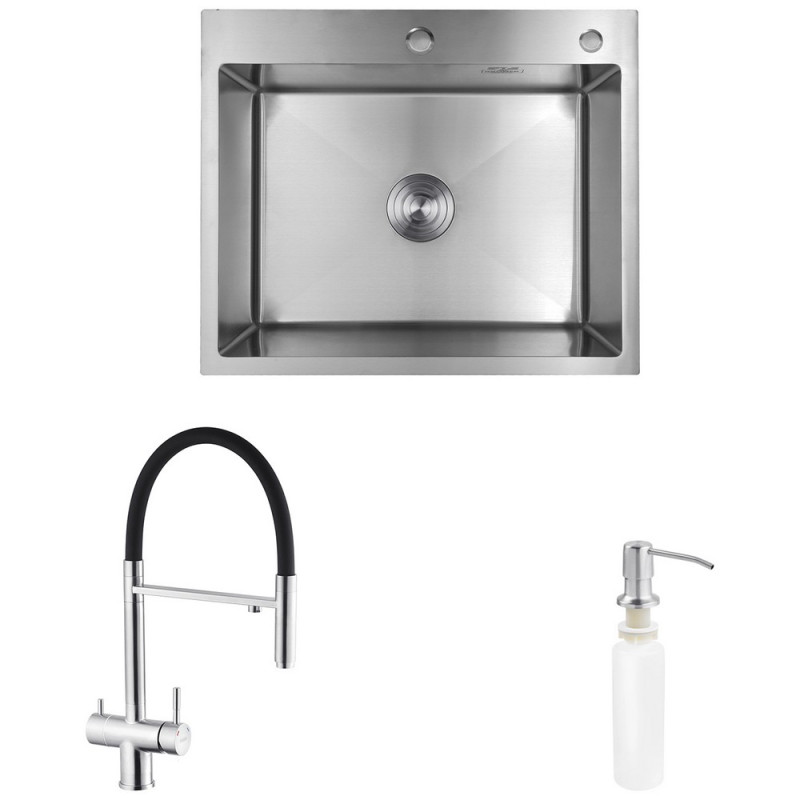 Мойка для кухни Kroner KRP Gebürstet-6050HM 60х50 см со смесителем и дозатором нержавеющая сталь CVS29810