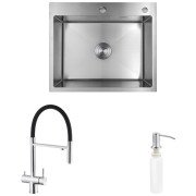 Мойка для кухни Kroner KRP Gebürstet-6050HM 60х50 см со смесителем и дозатором нержавеющая сталь CVS29810