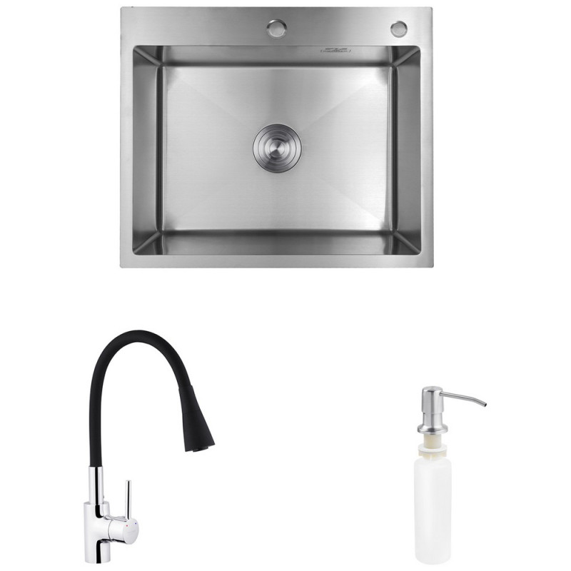 Мойка для кухни Kroner KRP Gebürstet-6050HM 60х50 см со смесителем и дозатором нержавеющая сталь CVS29843