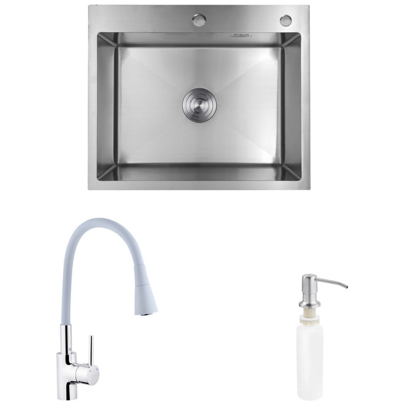 Мойка для кухни Kroner KRP Gebürstet-6050HM 60х50 см со смесителем и дозатором нержавеющая сталь CVS29844