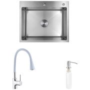 Мойка для кухни Kroner KRP Gebürstet-6050HM 60х50 см со смесителем и дозатором нержавеющая сталь CVS29844